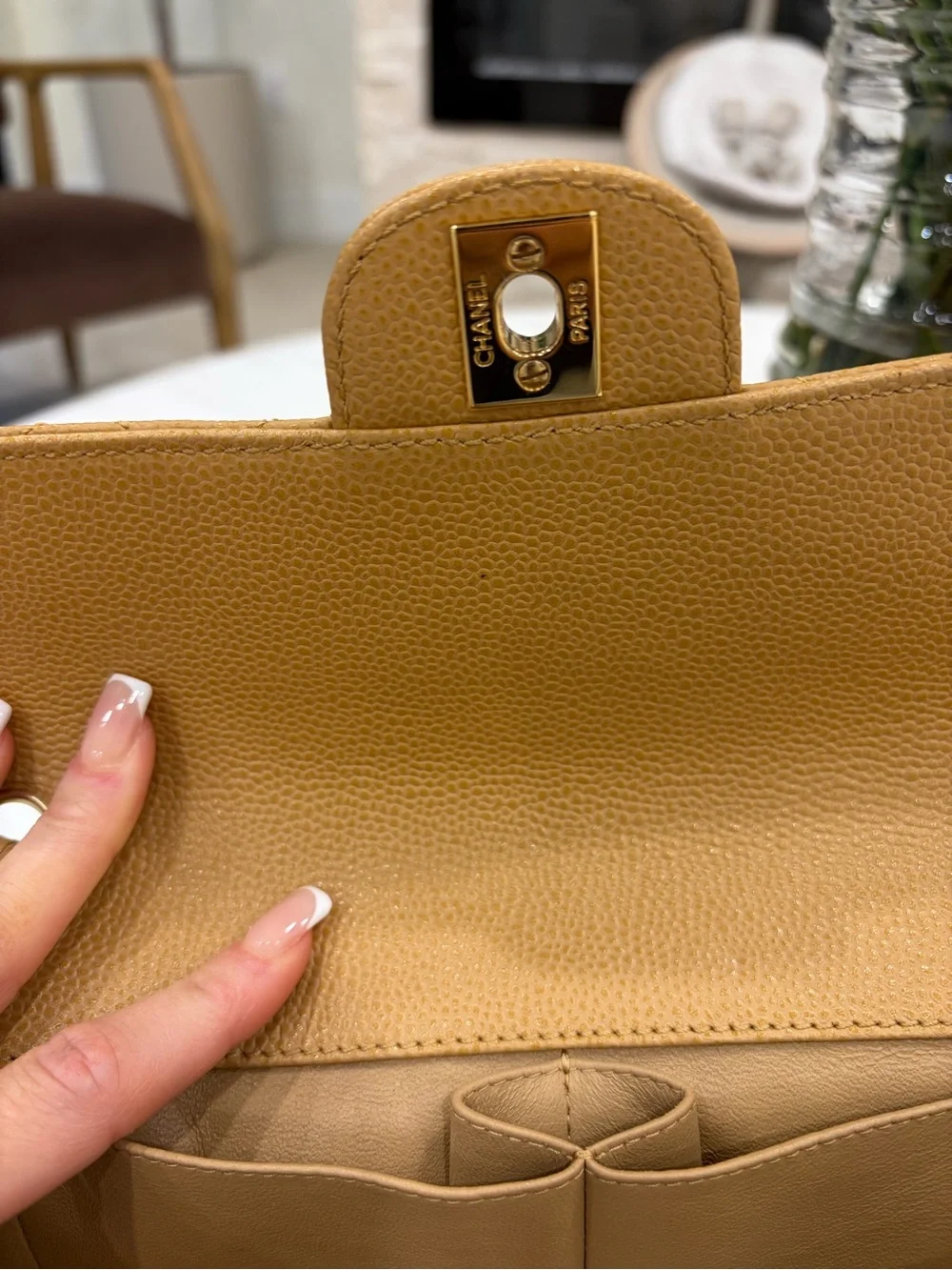 CHANEL Quilted Shoulder Bag in Camel Tan with Gold Hardware